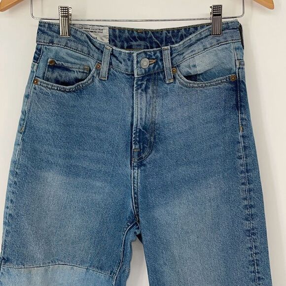 H&M Womens High Rise Frayed Hem Patchwork Loose Straight Denim Jeans Blue Size 4 - Picture 2 of 12